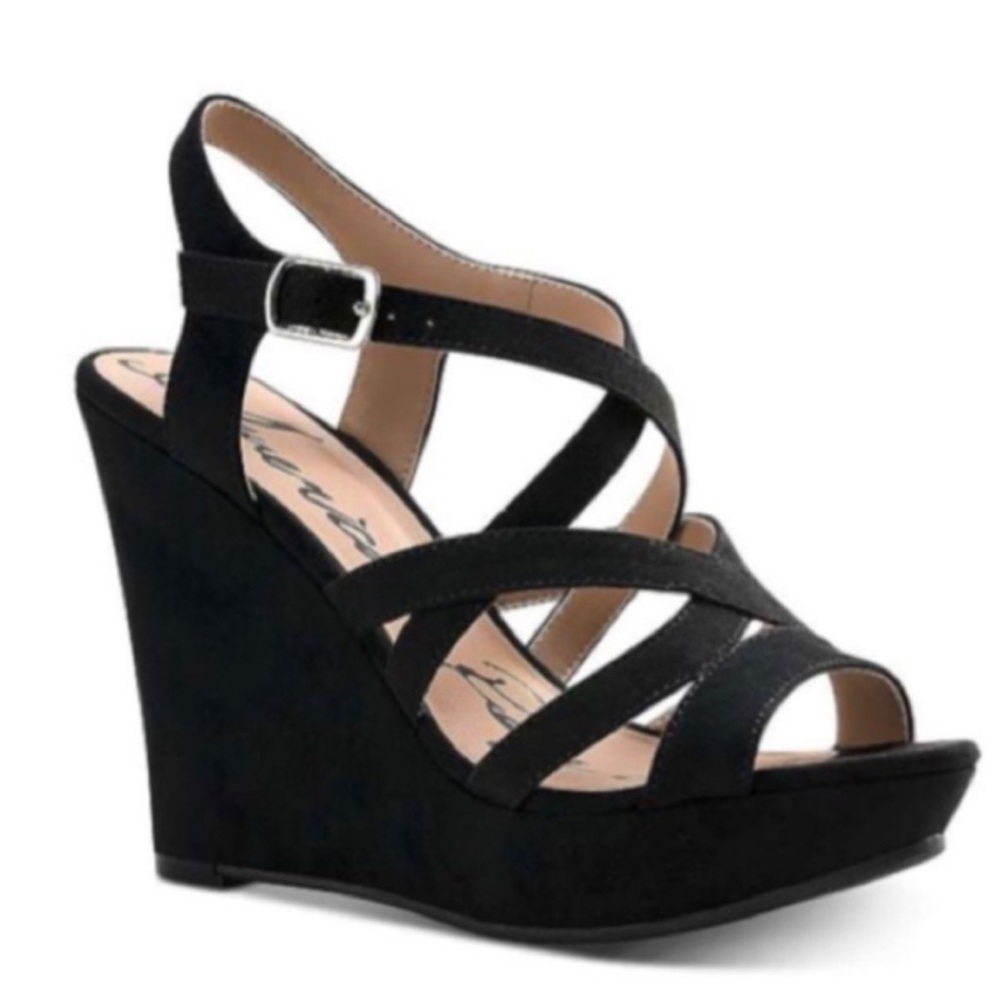 American Rag Black Crisscross Wedge Sandals